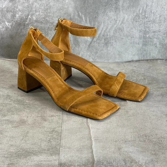 Good American Women's Amber Tan Square-Toe Ankle-Strap Block-Heel Sandals SZ 6 - Picture 2 of 11